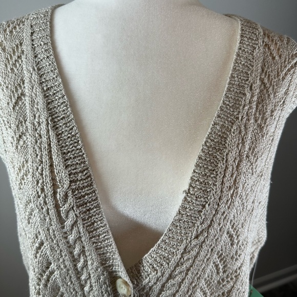 Liz Claiborne Petite M Knit Linen Cotton Button Vest Top Neutral Beige New - Picture 3 of 8